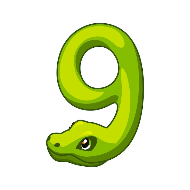 Vetor font de cobra dígito 9 número de desenho animado nove