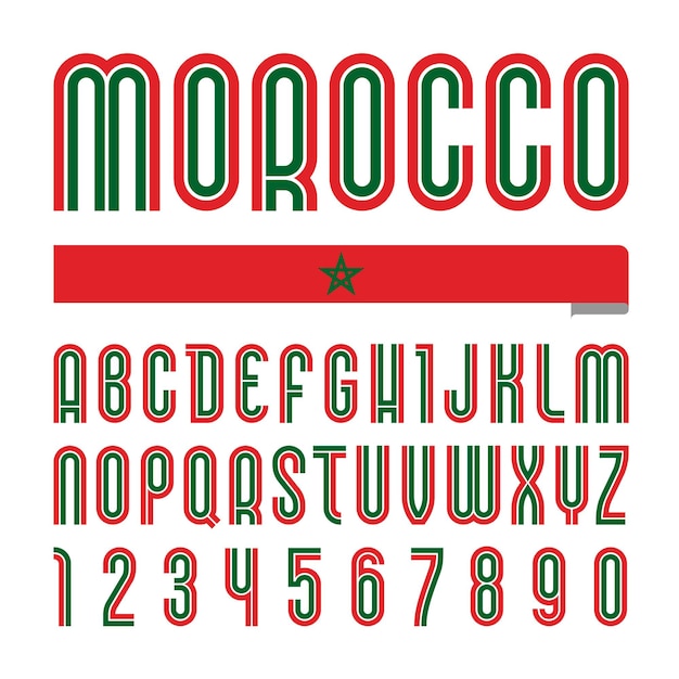 Font morocco. alfabeto brilhante moderno, letras coloridas em um fundo branco.