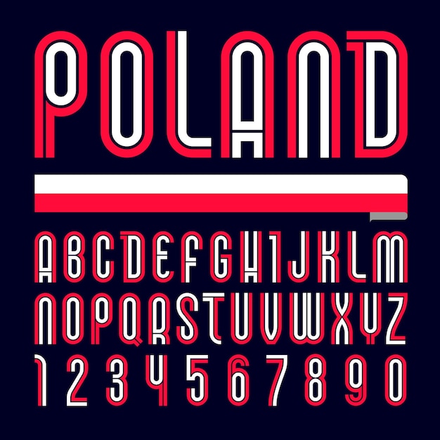 Font poland. alfabeto brilhante moderno, letras coloridas em um fundo preto.