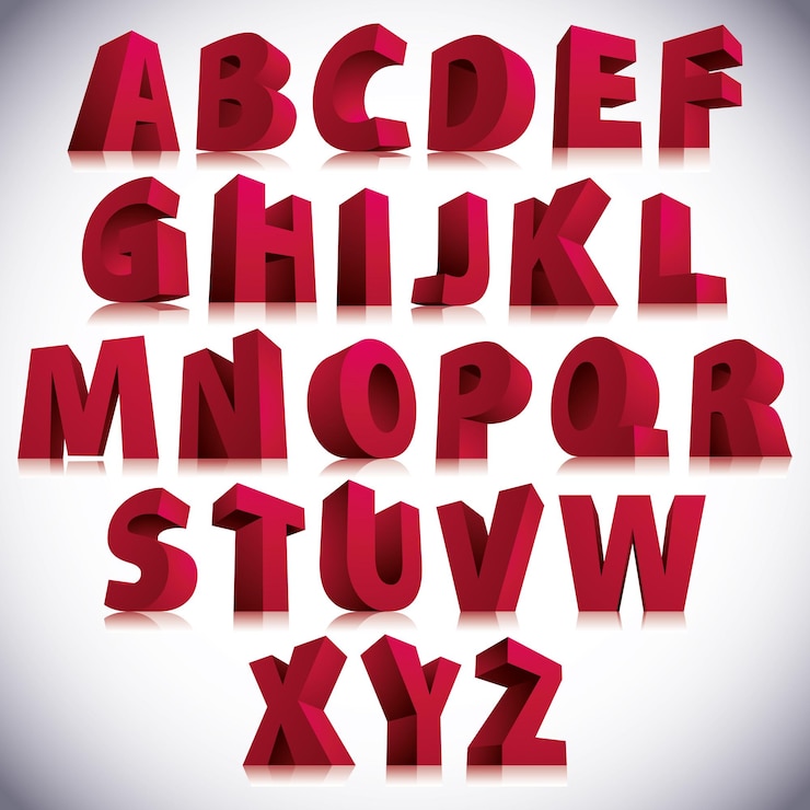 Vetor fonte 3d, grandes letras vermelhas em pé, vetor eps 8.
