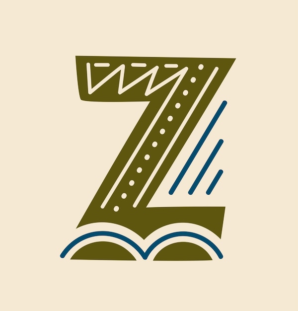 Vetor fonte africana conceito de letra z verde com padrões coloridos e ornamentos elemento do alfabeto