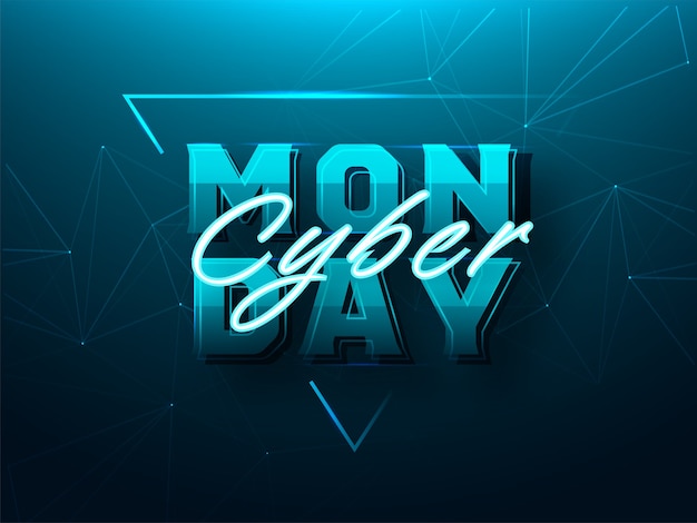 Vetor fonte de cyber monday em fundo de formas de plexo abstrato teal pode ser usada como design de cartaz.