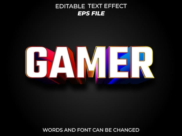 fonte de efeito de texto de jogador tipografia editável modelo de vetor de texto 3d