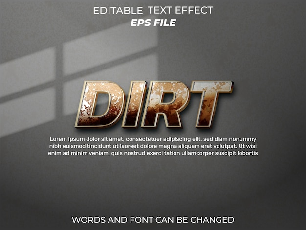 fonte de efeito de texto de sujeira tipografia editável modelo de vetor de texto 3d