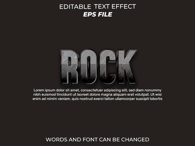 fonte de efeito de texto rock tipografia editável modelo de vetor de texto 3d