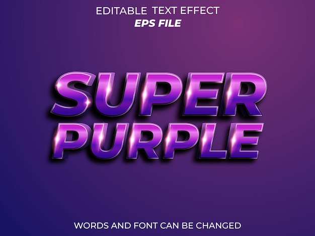 fonte de efeito de texto super roxo tipografia editável modelo vetorial de texto 3D