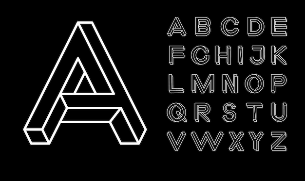 Fonte de forma impossível letras de estilo memphis letras coloridas no estilo dos anos 80 conjunto de letras vetoriais construídas com base na vista isométrica caracteres 3d de baixo poli