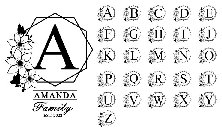 Vetor fonte de monograma, letras de monograma, monograma de flores, alfabeto de monograma, alfabeto floral,