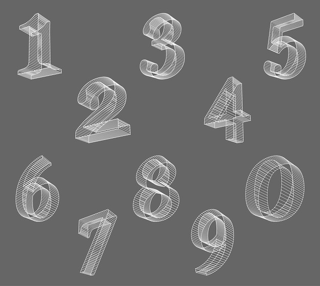 Fonte de números vetoriais de baixo poli (com fio). defina o alfabeto numérico do polígono. ilustração vetorial.