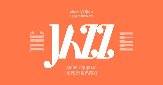 Fonte do logotipo do jazz, alfabeto minimalista da moda, tipo de letra elegante letras com alta serifa em negrito para logotipo de luxo e manchete tipografia vetorial clássica