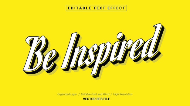 Vetor fonte editável be inspired. estilo de efeito de texto modelo tipografia. ilustração vetorial de letras