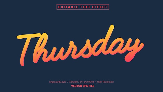 Vetor fonte editável de quinta-feira. estilo de efeito de texto modelo tipografia. logotipo de ilustração vetorial de letras.