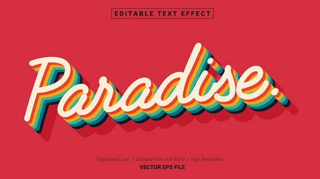 Fonte editável do paraíso. Estilo de efeito de texto modelo tipografia. Logotipo de ilustração vetorial de letras.