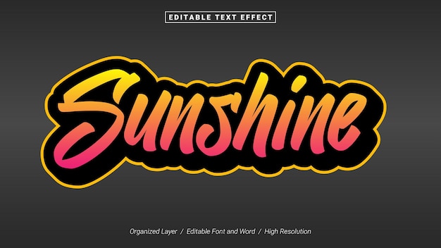 Vetor fonte editável sunshine tipografia modelo efeito de texto estilo letras ilustração vetorial