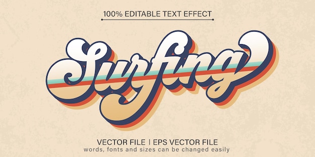 Vetor fonte gratuita editável de efeito de texto de surf