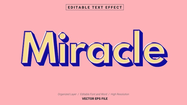 Vetor fonte miracle editável. estilo de efeito de texto modelo tipografia. logotipo de ilustração vetorial de letras.