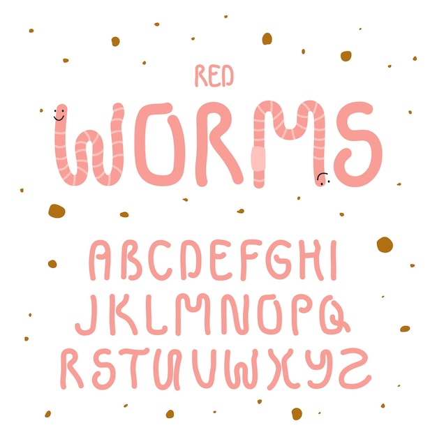 Vetor fonte vermes vermelhos letras como se fossem vermes alfabeto desenhado à mão