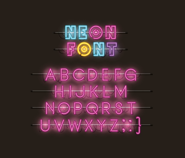 Fontes de alfabeto luzes de néon