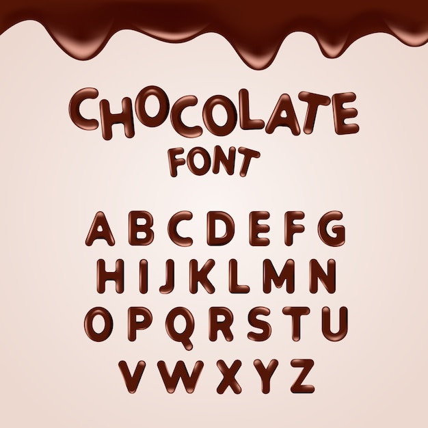 Fontes ou alfabetos de chocolate realistas