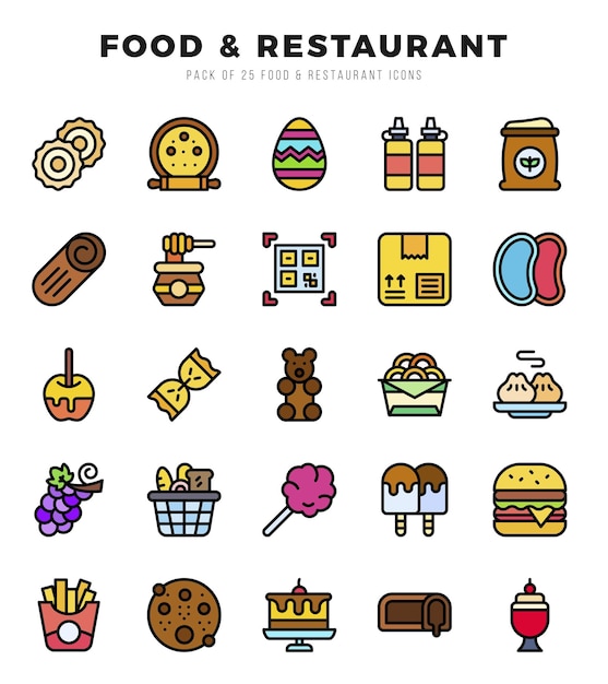 Vetor food and restaurant icon bundle 25 ícones para sites e aplicativos
