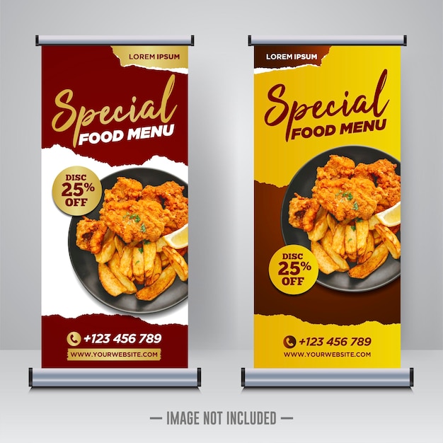 Food and restaurant roll up banner design template