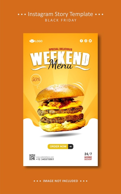 Vetor food menu flyer modelo de história do instagram do facebook