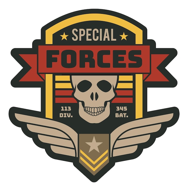 Forças especiais chevron patch militar com crânio e asas