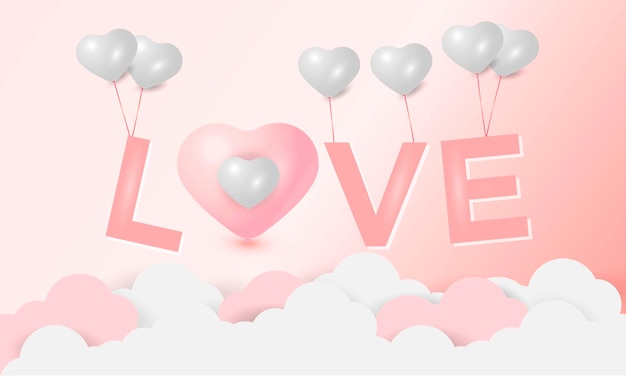 Forma de amor 3d e fundo de dia dos namorados fofo de balão