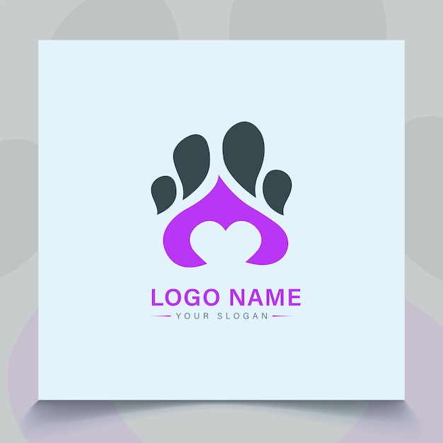 Vetor forma de amor com design de logotipo de animais de estimação de pé vetor premium