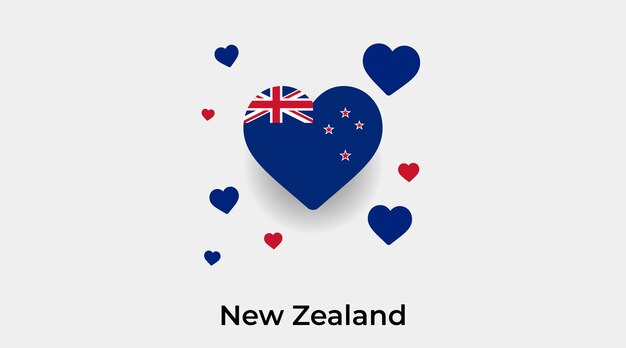 Forma de coração de bandeira da nova zelândia com ilustração vetorial de ícone de corações adicionais