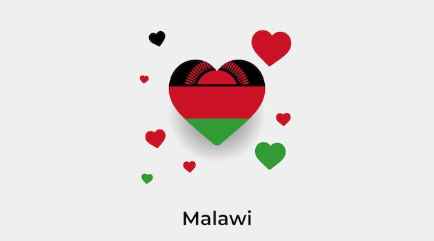 Forma de coração de bandeira do malawi com ilustração vetorial de ícone de corações adicionais