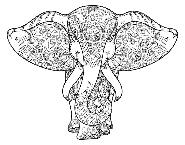 Vetor forma de elefante com padrão zen decorativo tatuagem ornamentada