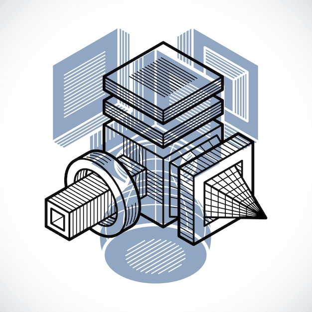 Vetor forma dimensional isométrica de vetor abstrato feita usando figuras geométricas.