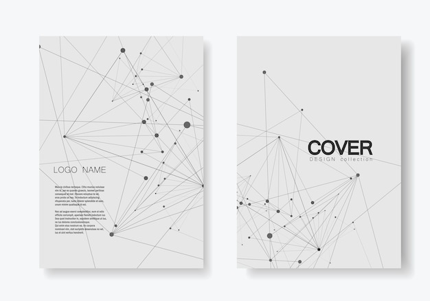 Forma geométrica poligonal abstrata com estilo de estrutura da molécula. brochura de capa de linhas e pontos de conexão