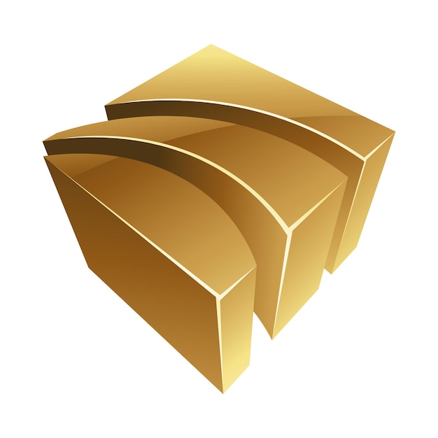 Vetor forma listrada 3d brilhante dourada em um fundo branco