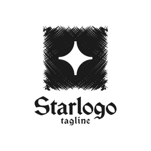 Forma simples de estrela dentro de um quadrado com um modelo de logotipo da moda de esboço logotipo de vetor luxuoso