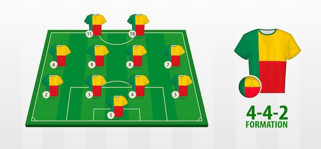 Formação da seleção nacional de futebol do mali no campo de futebol.