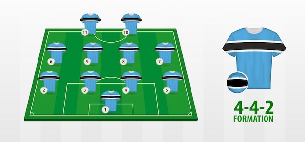 Formação da seleção nacional de futebol do botswana no campo de futebol.