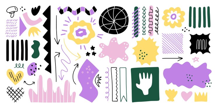 Vetor formas abstratas decorativas elementos de design de impressão criativa desenhados à mão