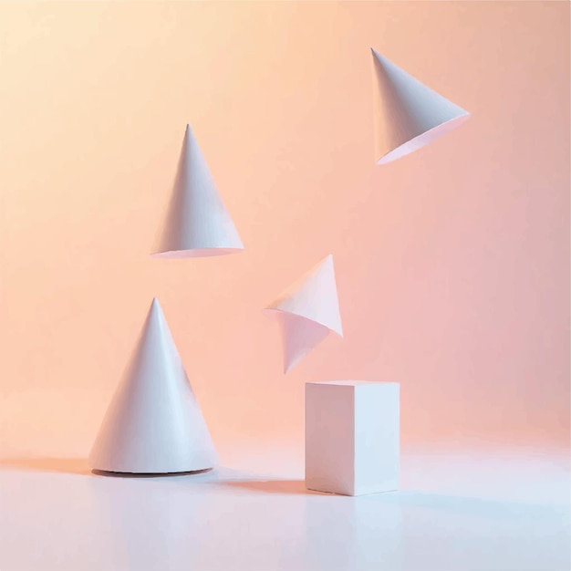 Formas brilhantes 3D minimalistas flutuando em fundo pastel suave gradiente textura moderna sem costura
