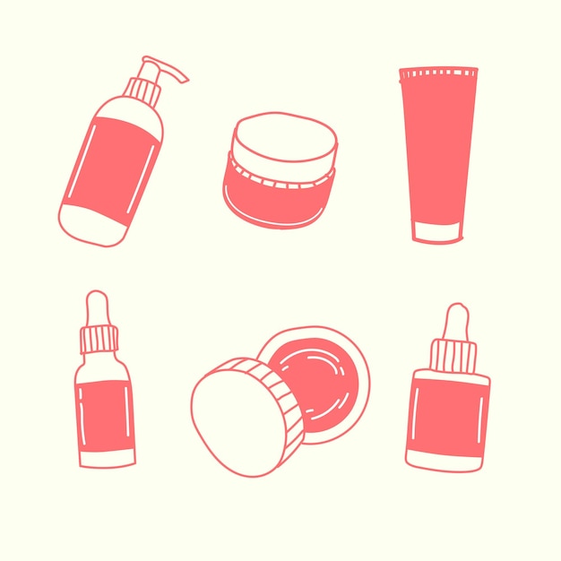 Formas de ícones de silhueta para cosméticos ou maquiagem para mulheres com linhas e cores rosa