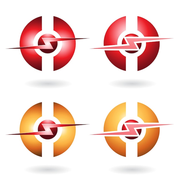 Formas de trovão horizontais vermelhas e laranjas com círculos divididos