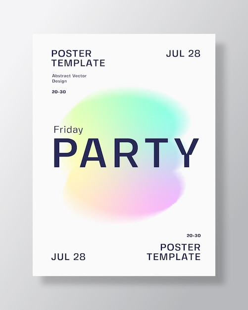 Formas desfocadas com efeito de brutalismo de aura y2k modelo de cartaz de vetor abstrato Elementos de gradiente holográfico decorativo colorido com tipografia Banner angustiado na moda isolado
