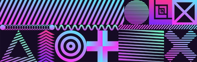 Formas futuristas abstratas elementos de design geométrico estilo neon de onda retrô capa para páginas cartaz artes musicais