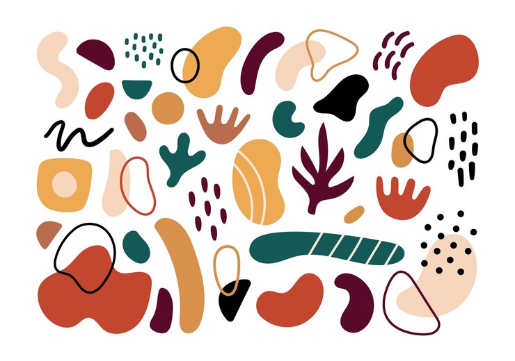 Vetor formas geométricas abstratas coleção vetor mão desenhada várias formas e objetos doodle abstrato estilo moderno contemporâneo conjunto na moda colorido ilustração selo textura
