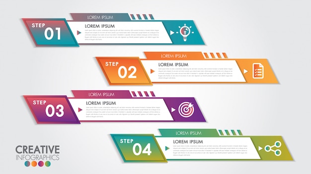 Formas geométricas abstratas da bandeira horizontal do negócio com projeto de 4 etapas ou opções