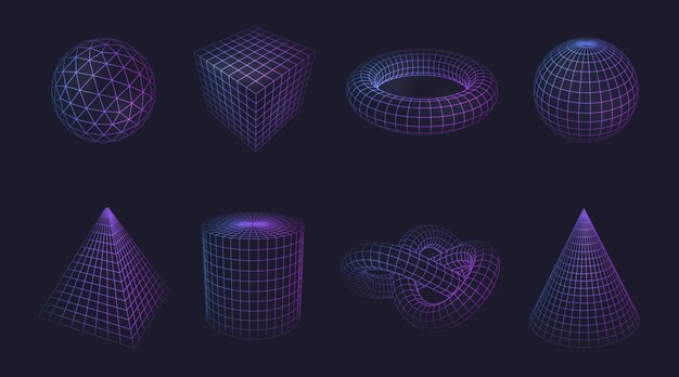 Vetor formas geométricas de baixa linha poli de conjunto de cores de néon