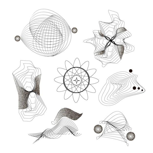 Formas geométricas de wireframe inspiraram formas de fluxo cósmico retrofuturismo y2k
