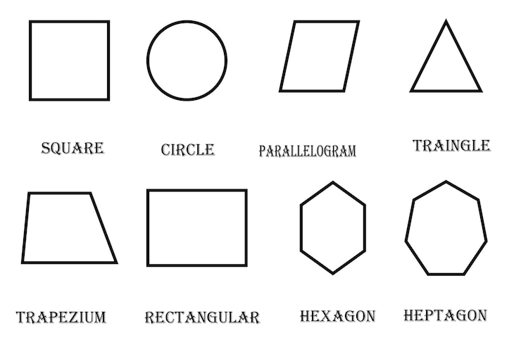 Formas geométricas vetoriais, como triângulo quadrado, círculo, etc.