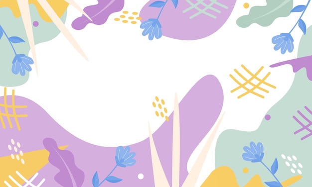 Formas orgânicas abstratas desenhadas à mão e fundo de plantas de flores Bandeira estética